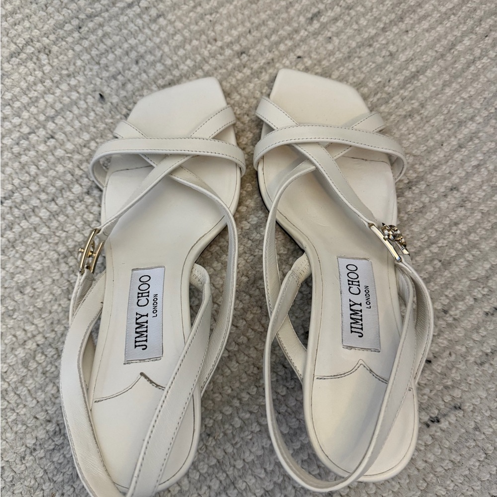 Jimmy Choo White Leather Crisscross Slingback Sandals